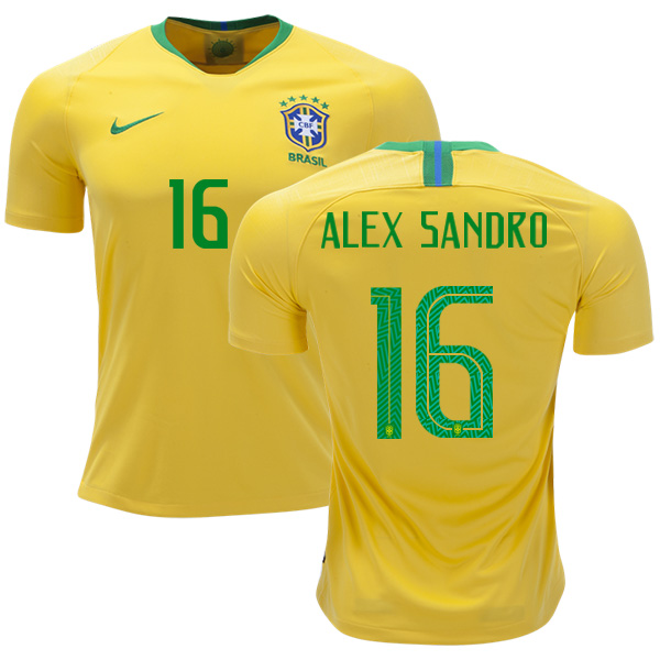 Brazil #16 Alex Sandro Home Soccer Country Jersey - Click Image to Close